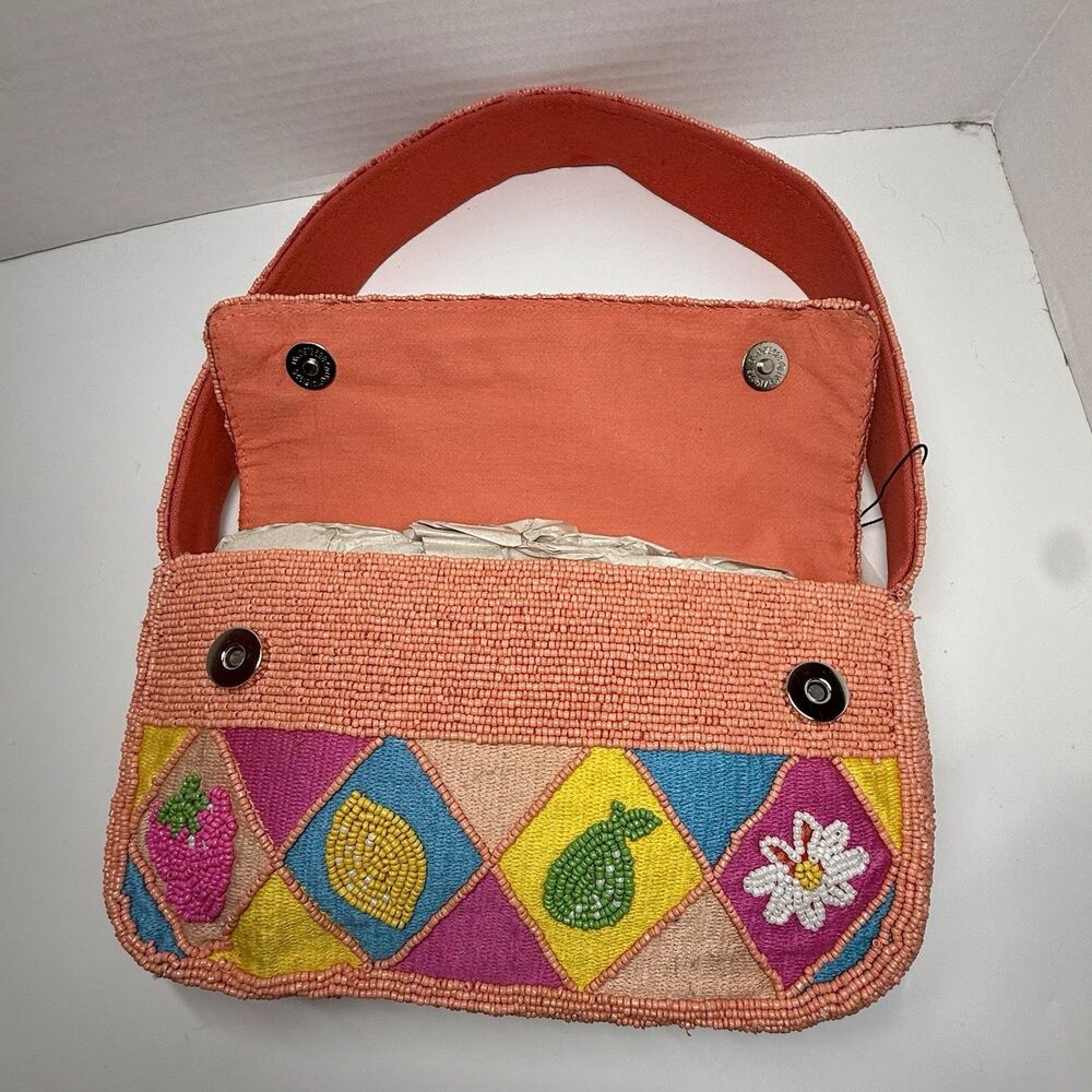 American & Beyond Viral Bright Fruit & Flower Patchwork Beaded Shoulder Bag New - Picture 7 of 9